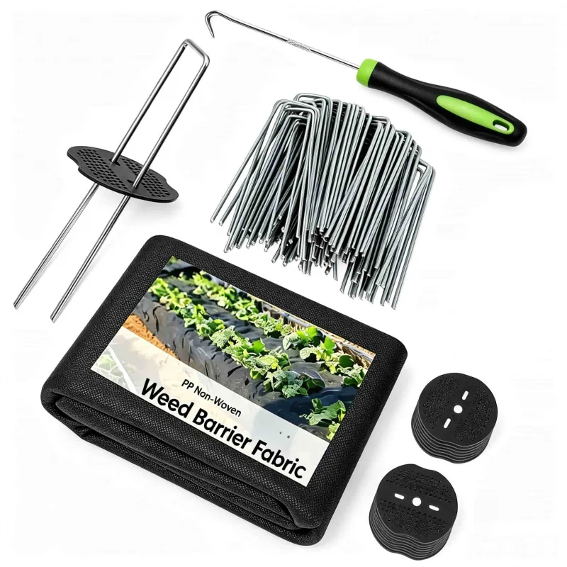Heavy-Duty Non-Woven Fabric Garden Cover for Plant Protection And Weed Control with Gound Pegs Hooks And Pads for Flower Bed Use