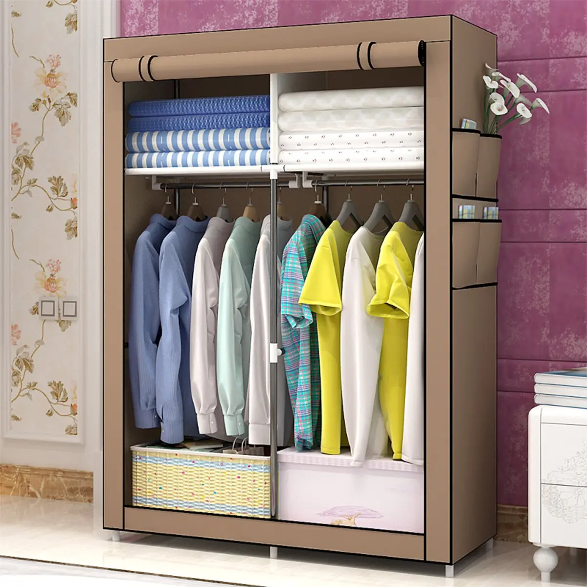 Folding Non-woven Fabric Wardrobe Organizer Clothes Storage Cabinet DIY Assembly Dustproof Wardrobes Closet 105*45*170CM