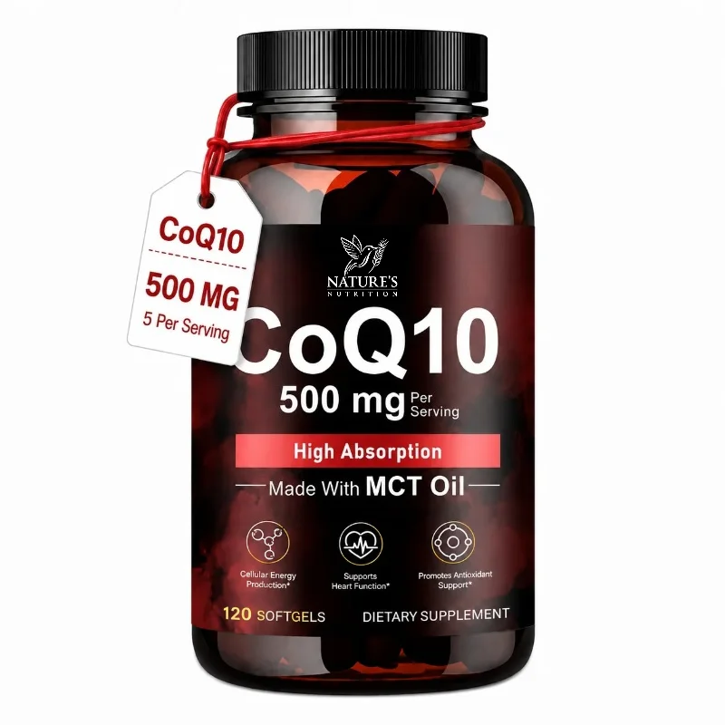 CoQ10 500mg Softgels - Ubiquinone Coenzyme Q10 with MCT Oil Supports Heart Health Brain Function & Energy Metabolism 60ct