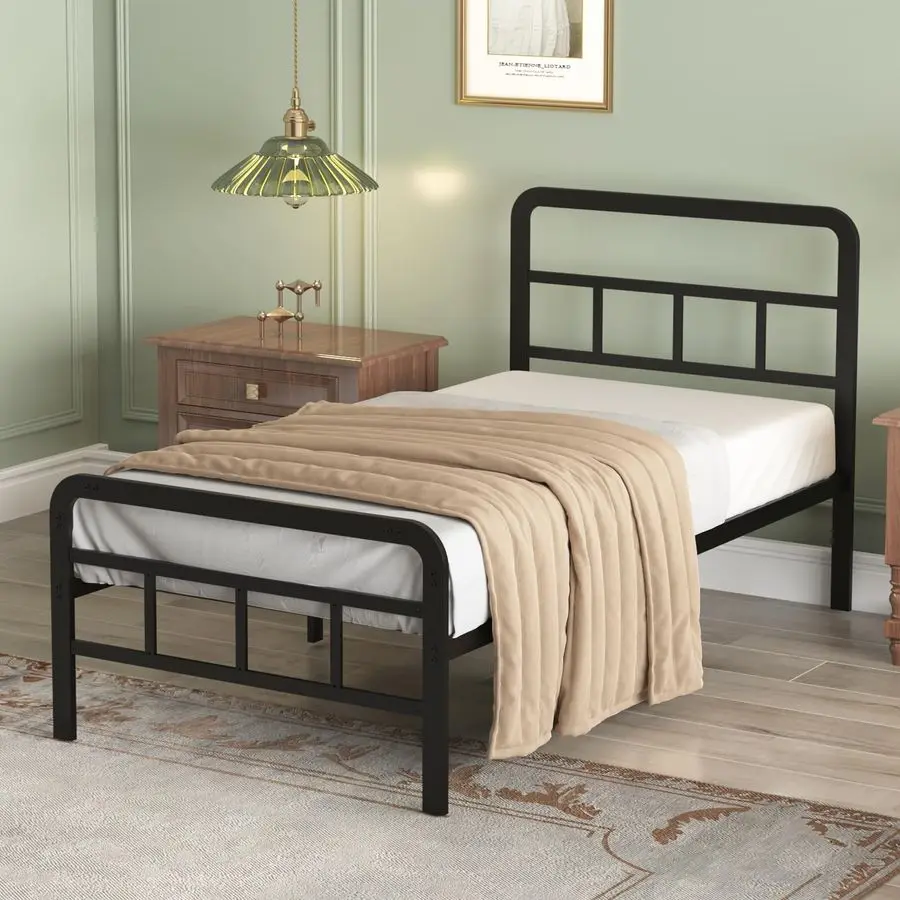 

inch Twin Bed Frame with Headboard and Footboard, Metal Bed Frame with Steel Slat Support, No Box Spring Needed, Easy Assembly,