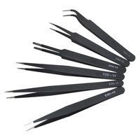 6pcs Anti-static ESD Stainless Steel Tweezers 1mm Maintenance Tools Industrial Precision Curved Straight Tweezers Repair Tools