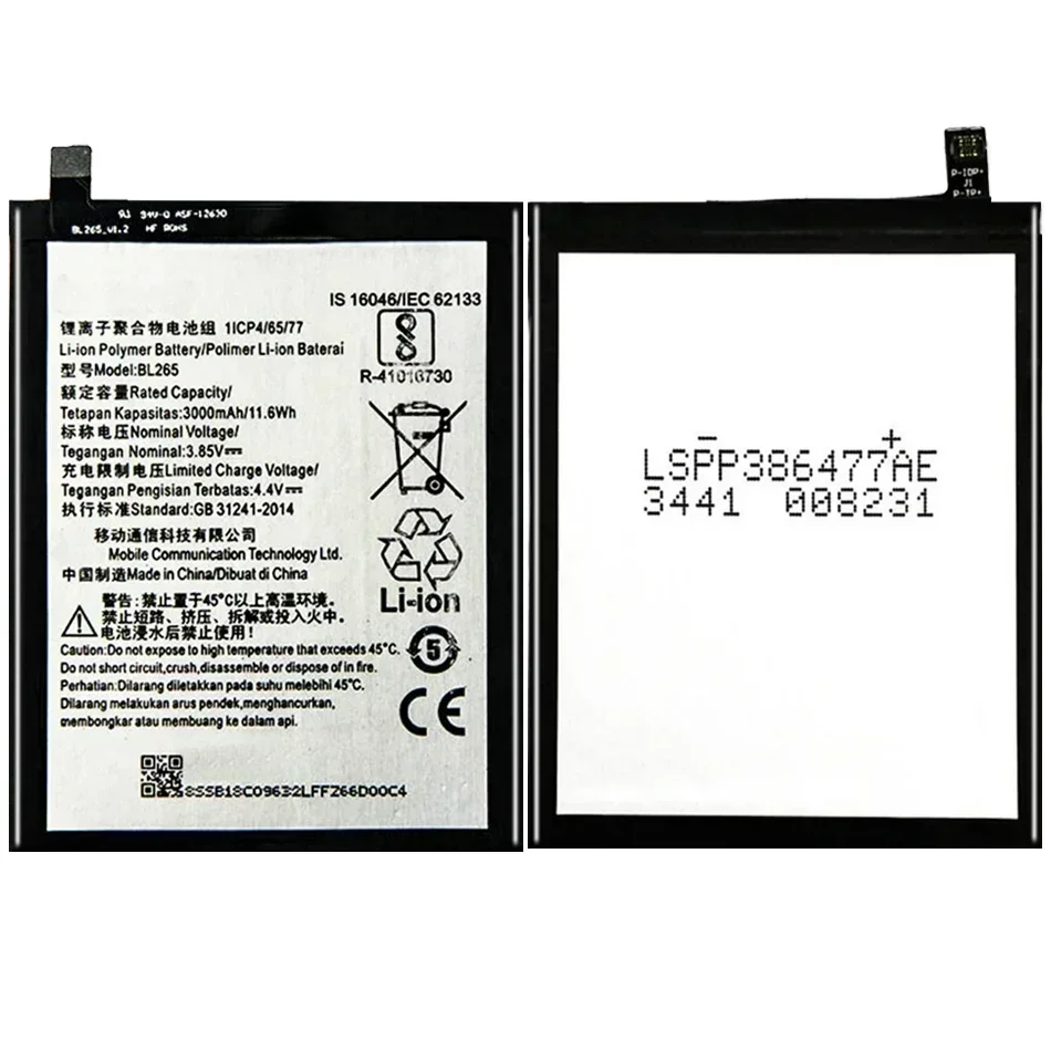 Li-ion Phone Battery For Lenovo, XT1662, XT1663, BL265, 3000mAh, Free Tools