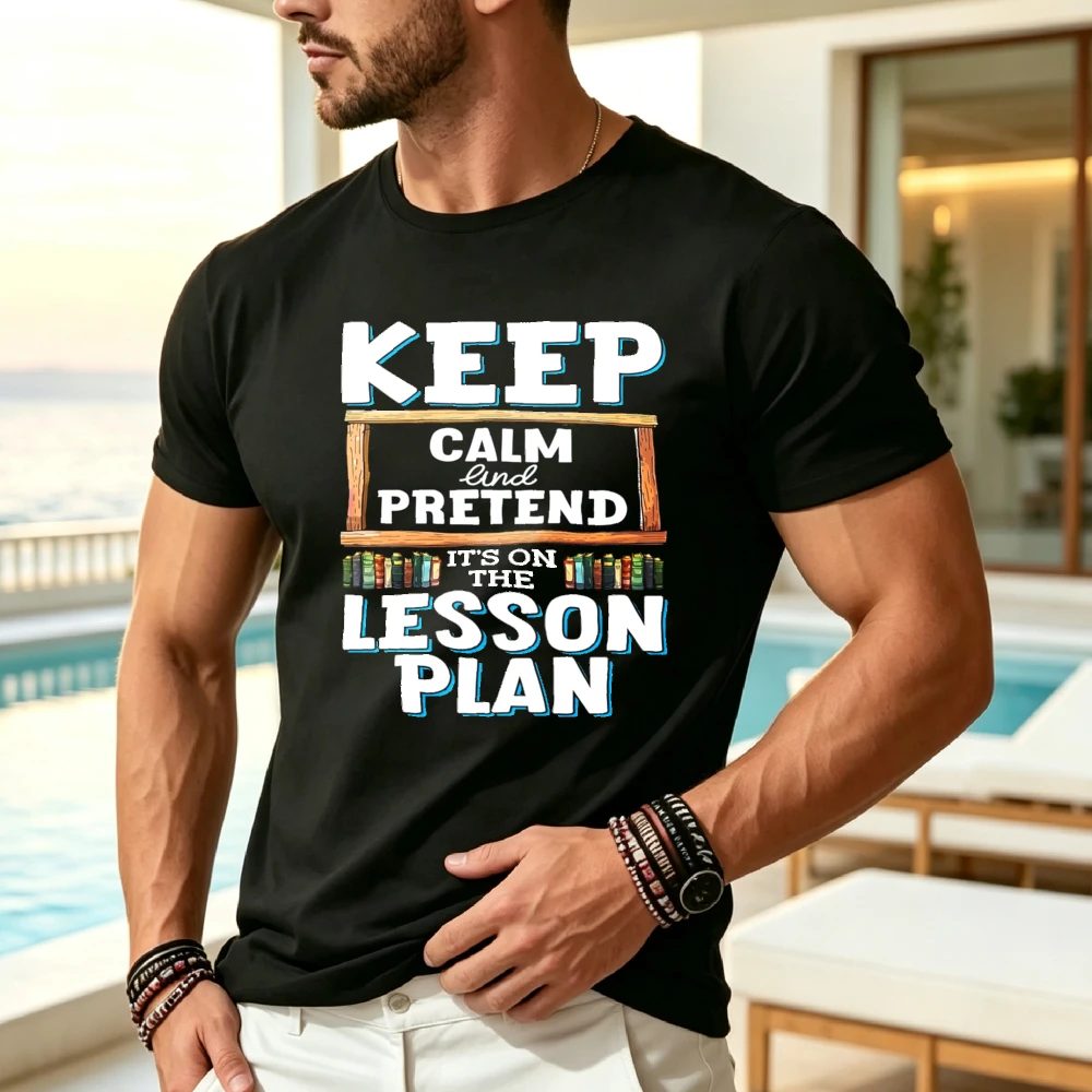 Humorous Educator T-Shirt Featuring a Design with Books And Pencils That Emphasizes Sticking to The Lesson Plan. This Soft, Retro Unisex Tee Is Comfortable for Both Men And Women, Made from Durable with a Lightweight Feel, Perfect for Summer 2025