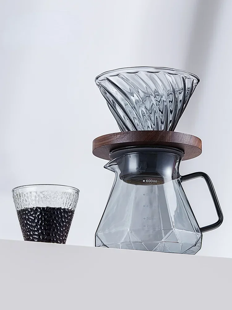 Smoke Gray Hand Coffee Maker Set Coffee Filter Cup V Filter Paper Obsidian Sharing Pot Hand Pot Sharing  Coffee Pot Funnel