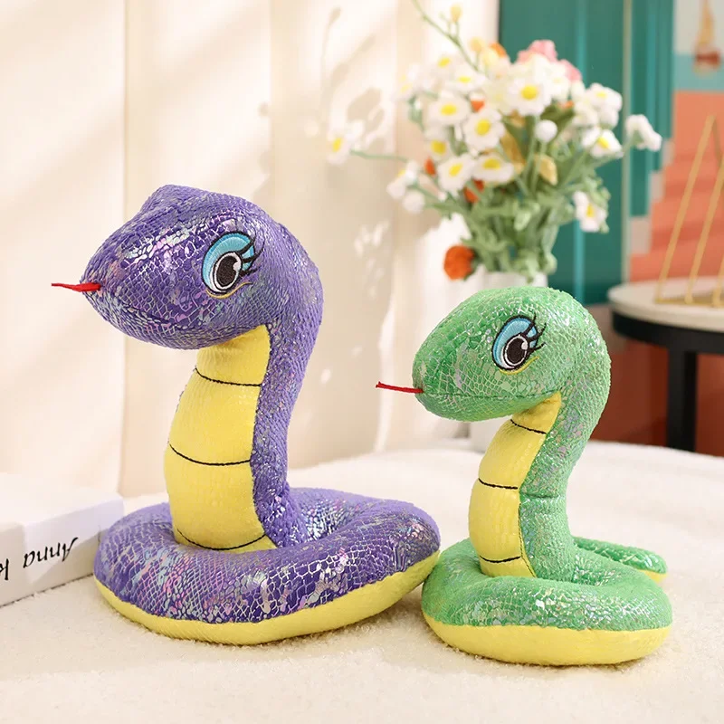 Simulated Sequin Fabric Plush Doll Snake Super Soft Toys Multicolour Funny Home Decor Throw Pillow Girls Boys Birthday Gifts