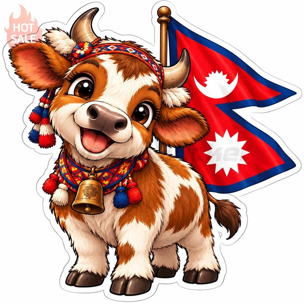 Cute Cow Nepal Flag Country Creative Sticker For Rear Window Sun Protection Covers Scratches Vinyl Decal Personalized Decor