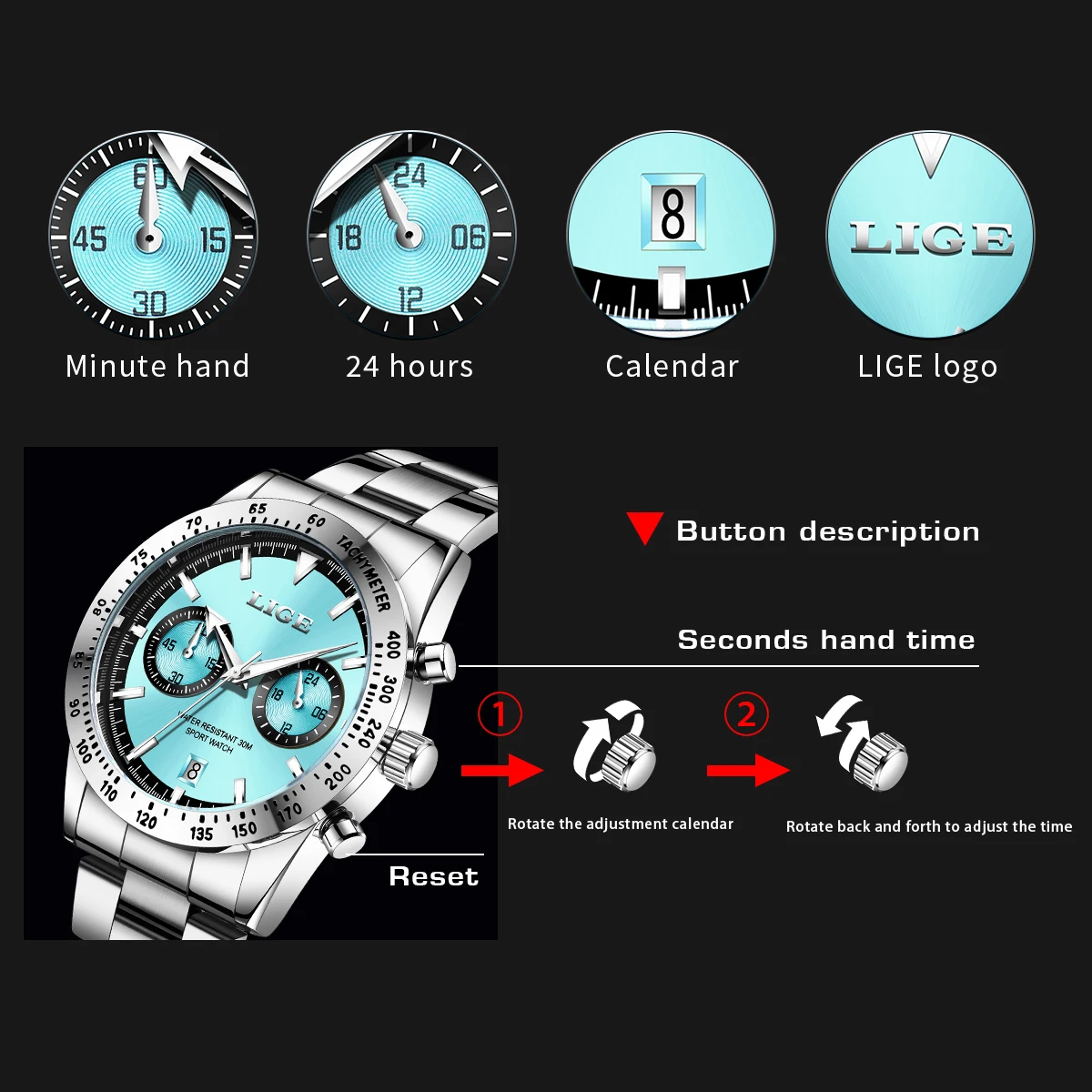 LIGE Luxury Watch for Men Original Fashion Business Man Quartz Wristwatches Waterproof Stainless Steel Mens Watches Reloj Hombre