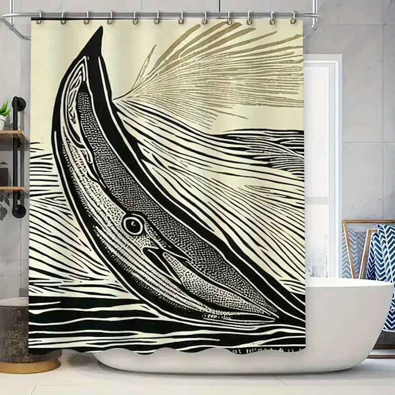 

Whale Art Shower Curtain Modern Black White Bath Decor for Bathroom Walls Size 72x84inches or 60x72inches
