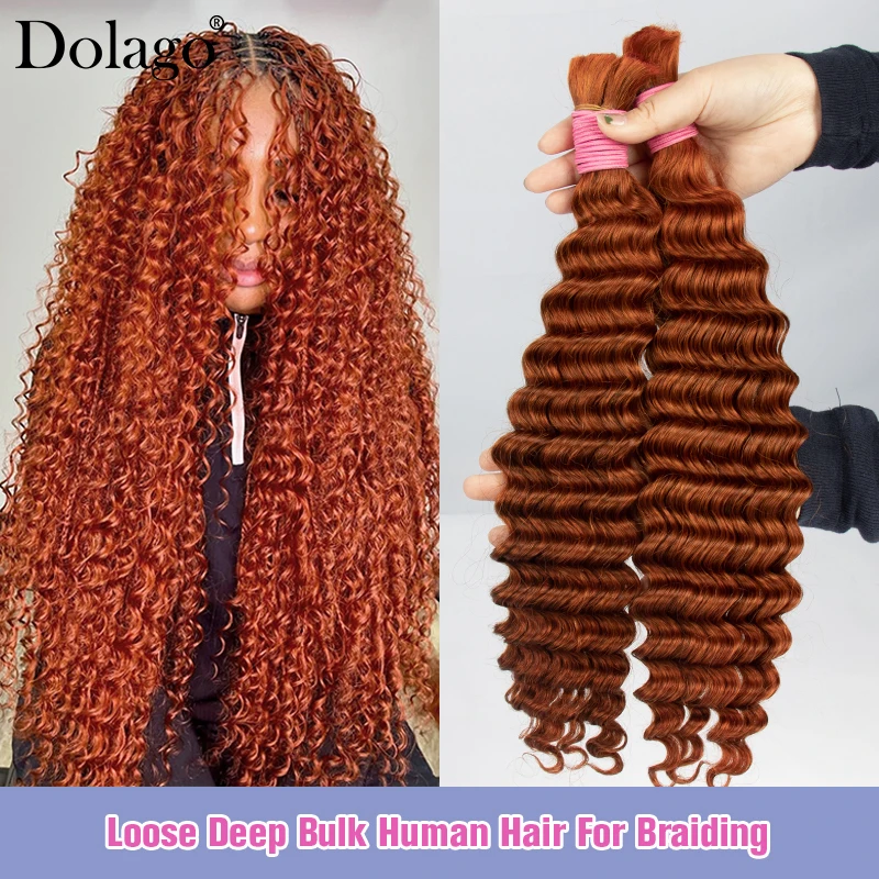 Trenzas Bohemias de jengibre de color, extensiones de cabello humano, mechones sueltos de ondas profundas, cabello 100% humano trenzado sin nudos, cabello crudo vietnamita