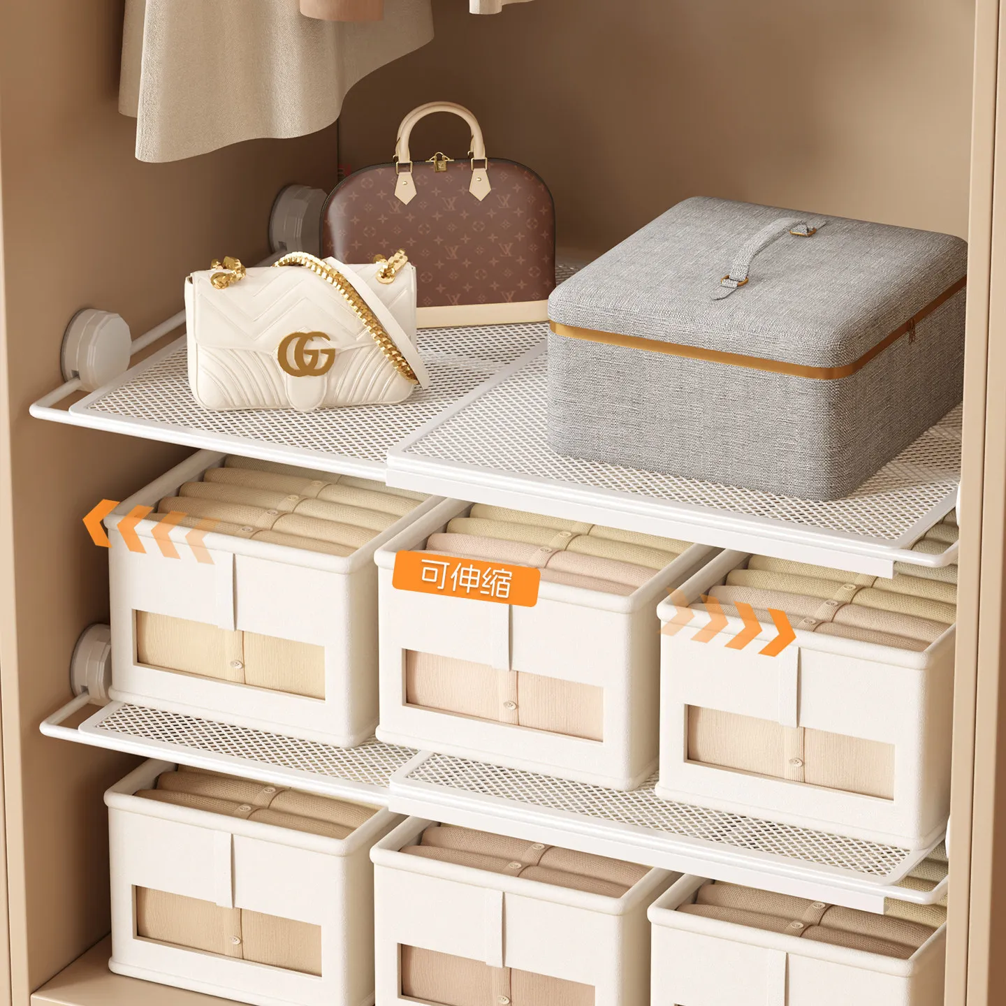 Adjustable Closet Shelf Divider Wardrobe Layered Storage Organizer Clothes Shoes Cabinet Organization No Drill Extendable