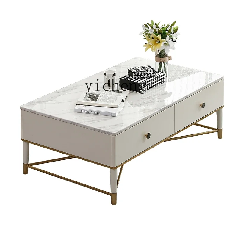 X5-25 tea table light luxury post-modern living room coffee table marble pattern square white storage table