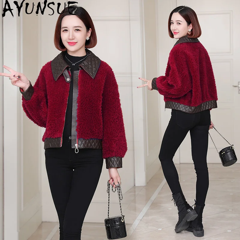 

AYUNSUE 100% Wool Coat Women Sheep Shearling Jacket Autumn Winter Clothes Woman New in Coats Пальто Женское Grain Composite Fur