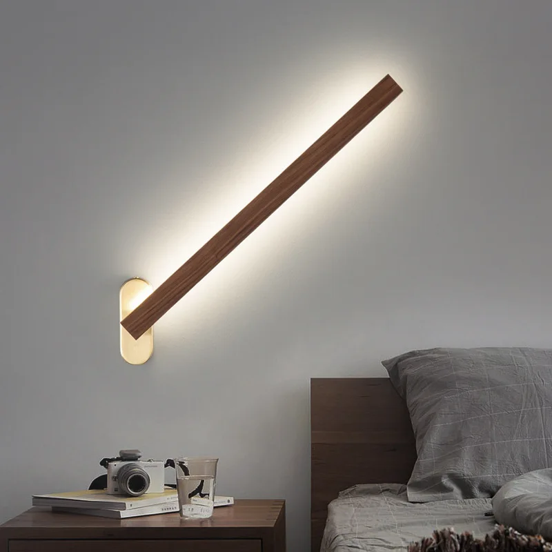 

Long Wall Light Minimalist Staircase Bedroom Bedside Led Lighting Living Room Solid Wood Designer Style Creative Swing Wall Lamp