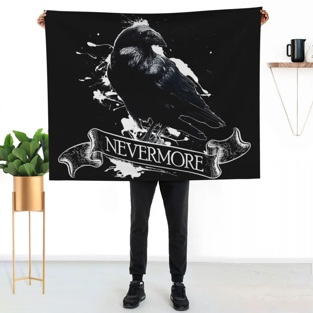 Edgar Allan Poe Raven Nevermore Throw Blanket Heavy Flannels Luxury Thicken Shaggy Sofa Quilt Blankets