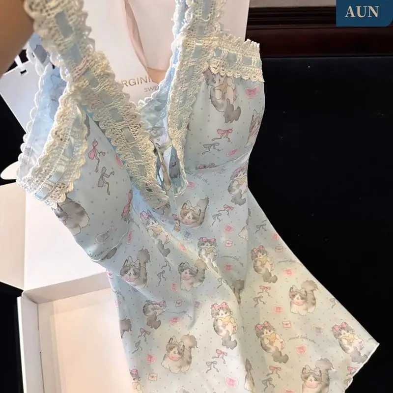 Korejepo ins perfumado ballet menina vestidos de renda japonesa gelo seda suspender camisola almofada no peito sexy pijamas loungewear roupas