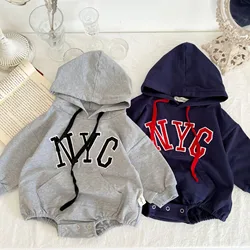 2024 Autumn Newborn Baby Girls Romper Kids Boy Romper Long Sleeve Hooded Lovely Warm Jumpsuits Infant Outfit 0-3T