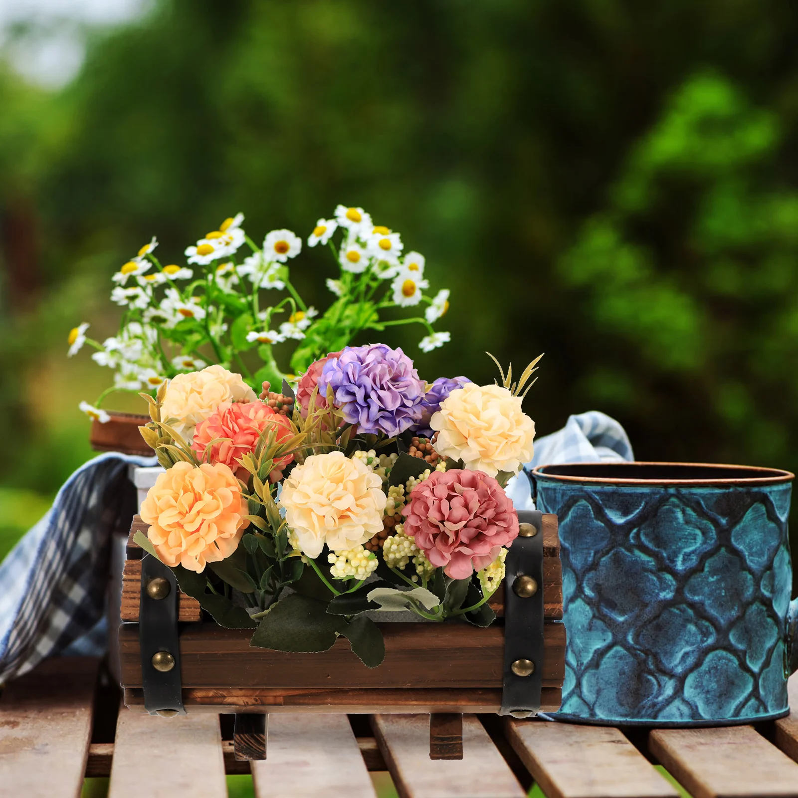 

Artificial Flowers Wood Pot Realistic Fake Potted Plant Wedding Home Decoration Simulation Flower Fake Flower Bonsai