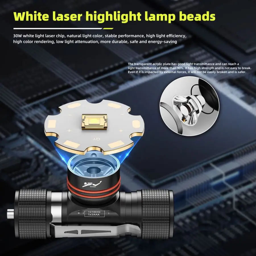 Diving Headlamp Rechargeable Underwater Head Flashlight 4 Modes Waterproof Scuba Dive Light