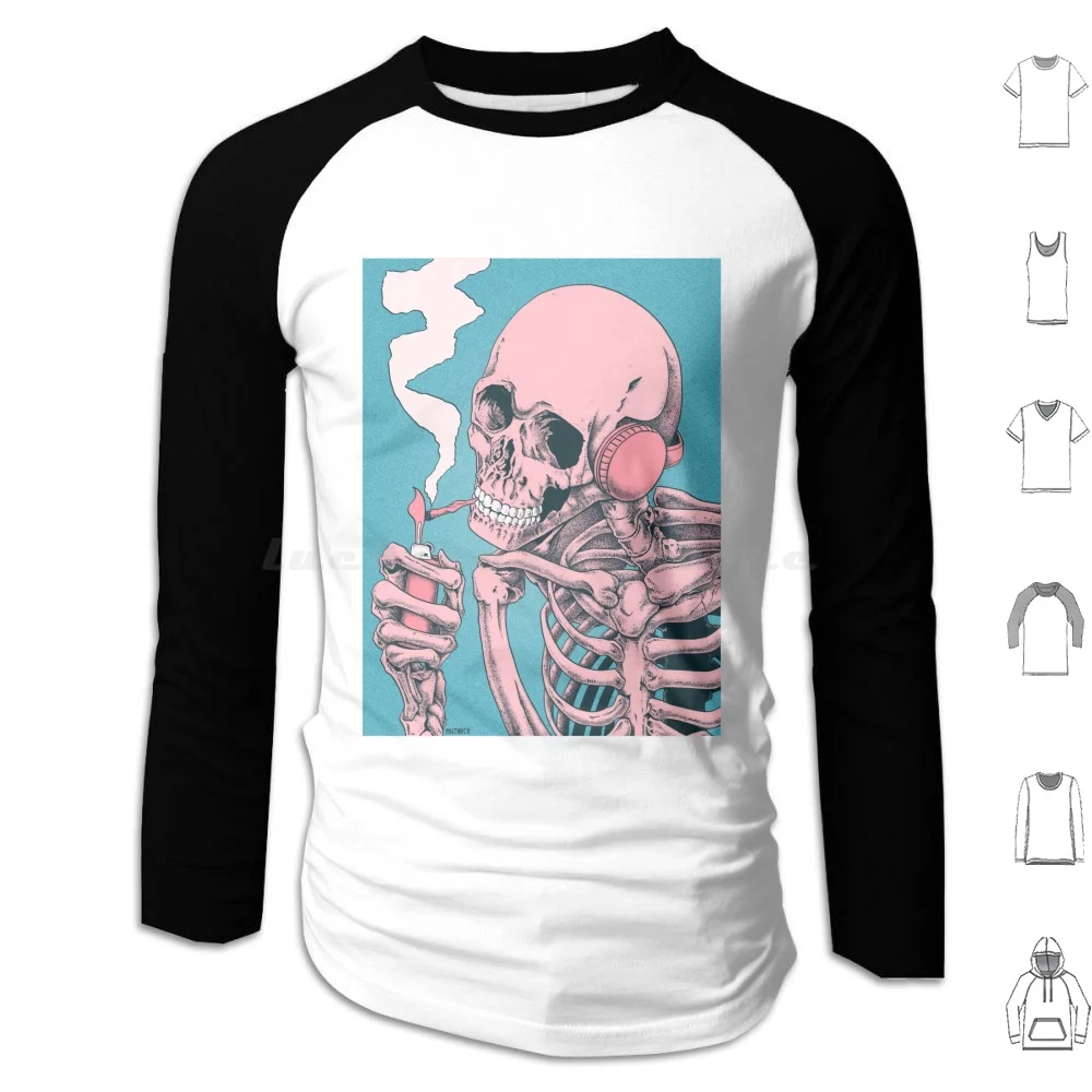 Chill Mood Skeleton Hoodies Long Sleeve Lofi Lo Fi Music Beat Chill Vaporwave Wave Headphones Hip Hop Anime Manga