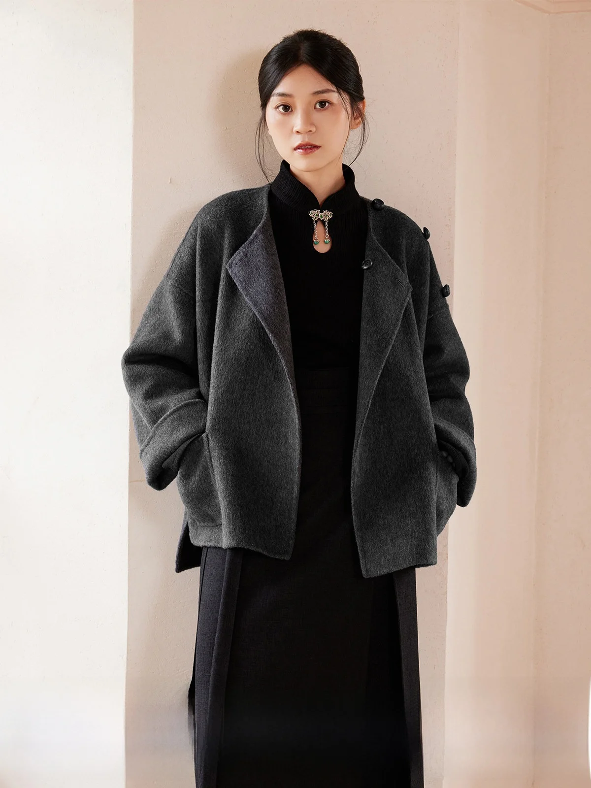 

Hear Sentence And Light Hanfu Women's Winter Woolen Double-sided Camere ort irt New Chinese Sle National Wind Revised...