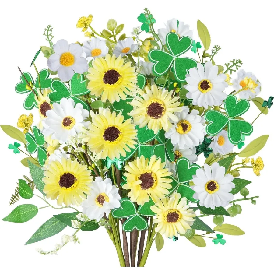 

8 шт., украшения ко Дню Святого Патрика, искусственный трилистник, ромашка, поддельные гербера, клеверный цветок, цветочные косы на день Святого Патрика