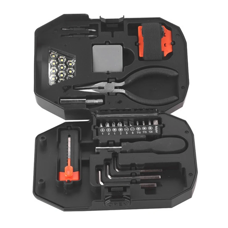 Set peralatan kombinasi dengan lampu, Kit termasuk Set Obeng, pegangan roda gigi, lengan dan obeng jam