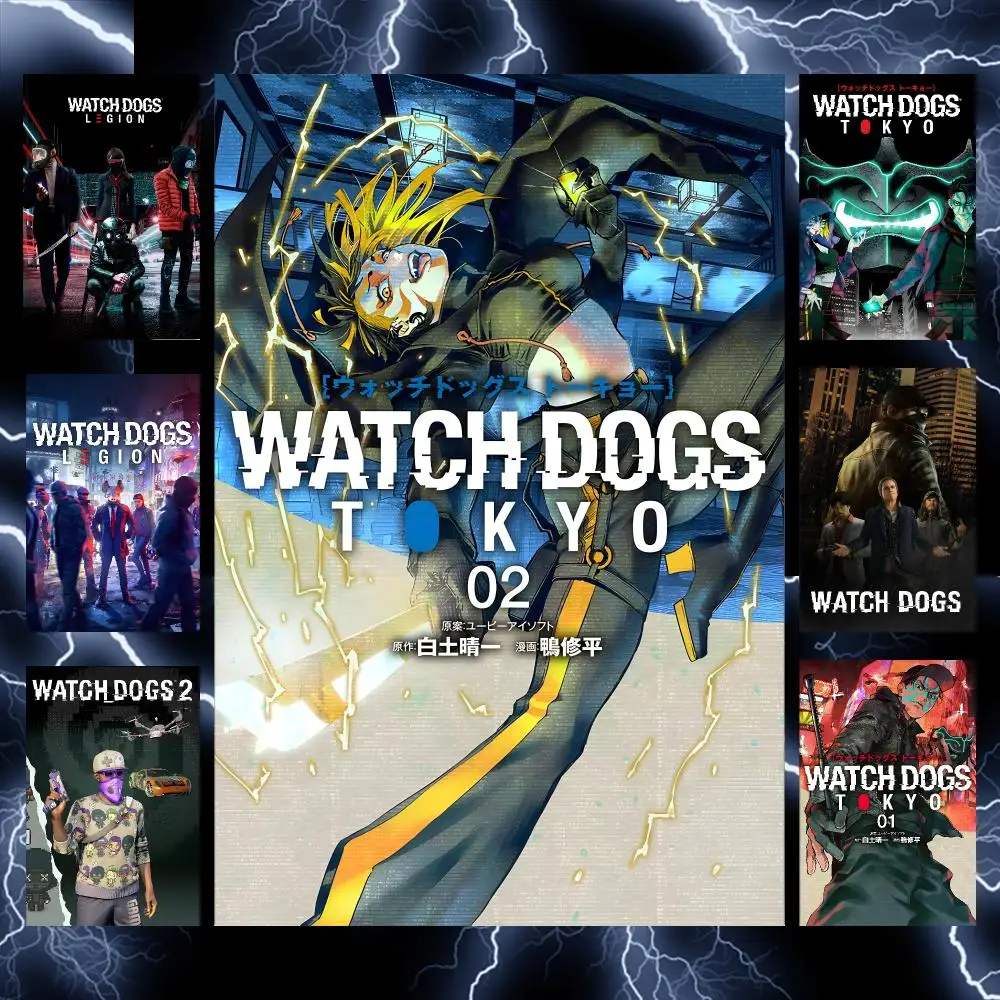 Action Manga W-Watch Dogs Tokyo Poster Self-Adhesive Wall Art Poster HD Waterproof PP Bedroom Cafe Gym Home Decor Gift