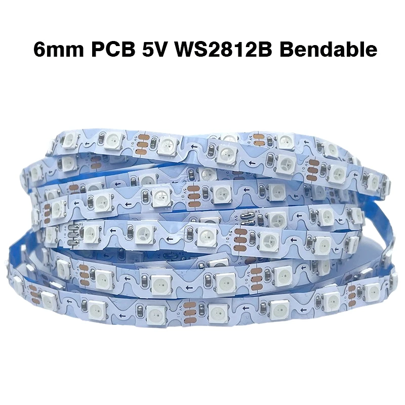 WS2812B S Shape Led Strip 5V 1/2/3/4/5M Bendable Type Addressable 6mm 8mm PCB WS2812 RGB LED Pixel Strip 60pixels/m full color