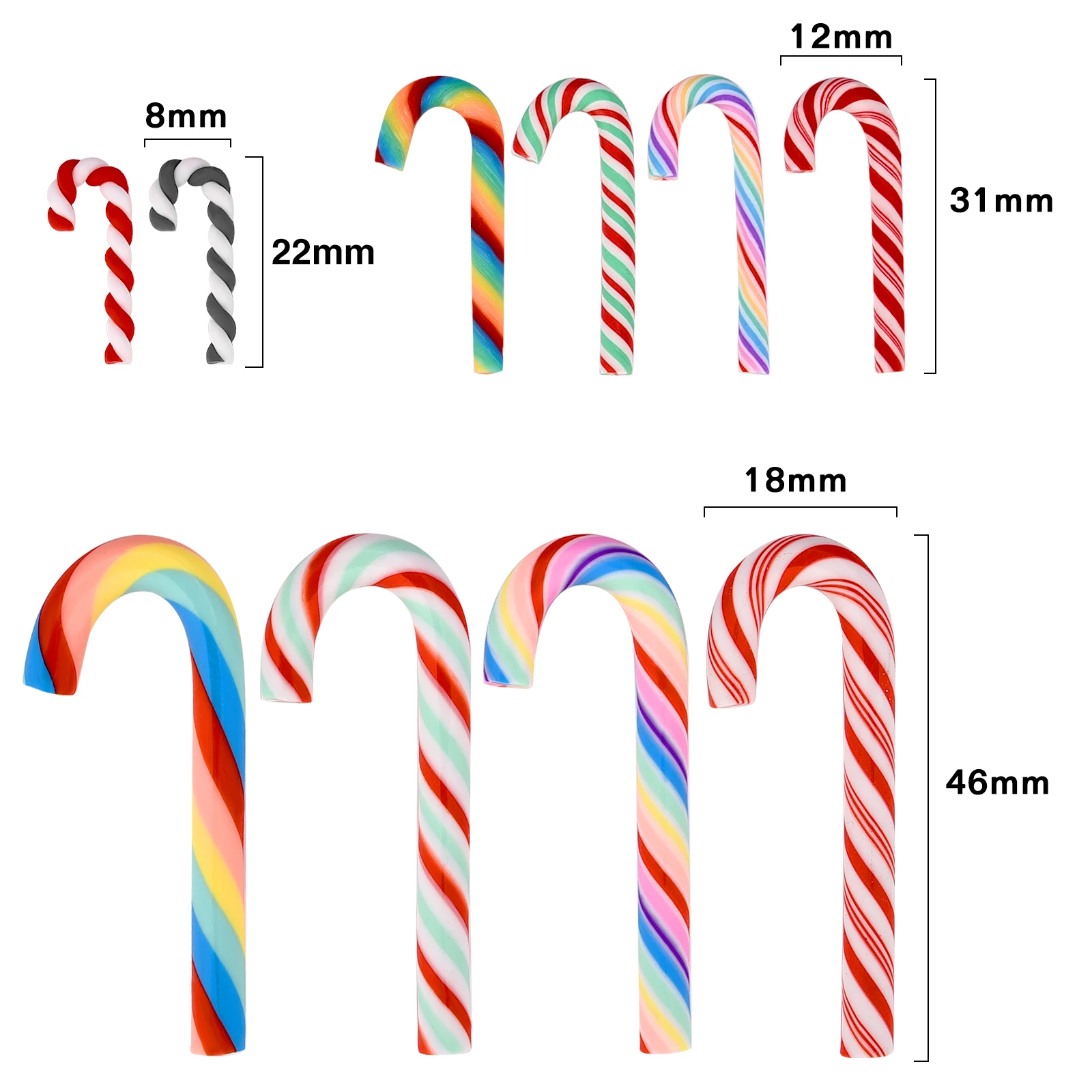 8-46mm Christmas Mini Candy Canes Acrylic 15/30pcs  For Xmas Tree Hanging Pendant Ornaments Christmas Party Home Decor