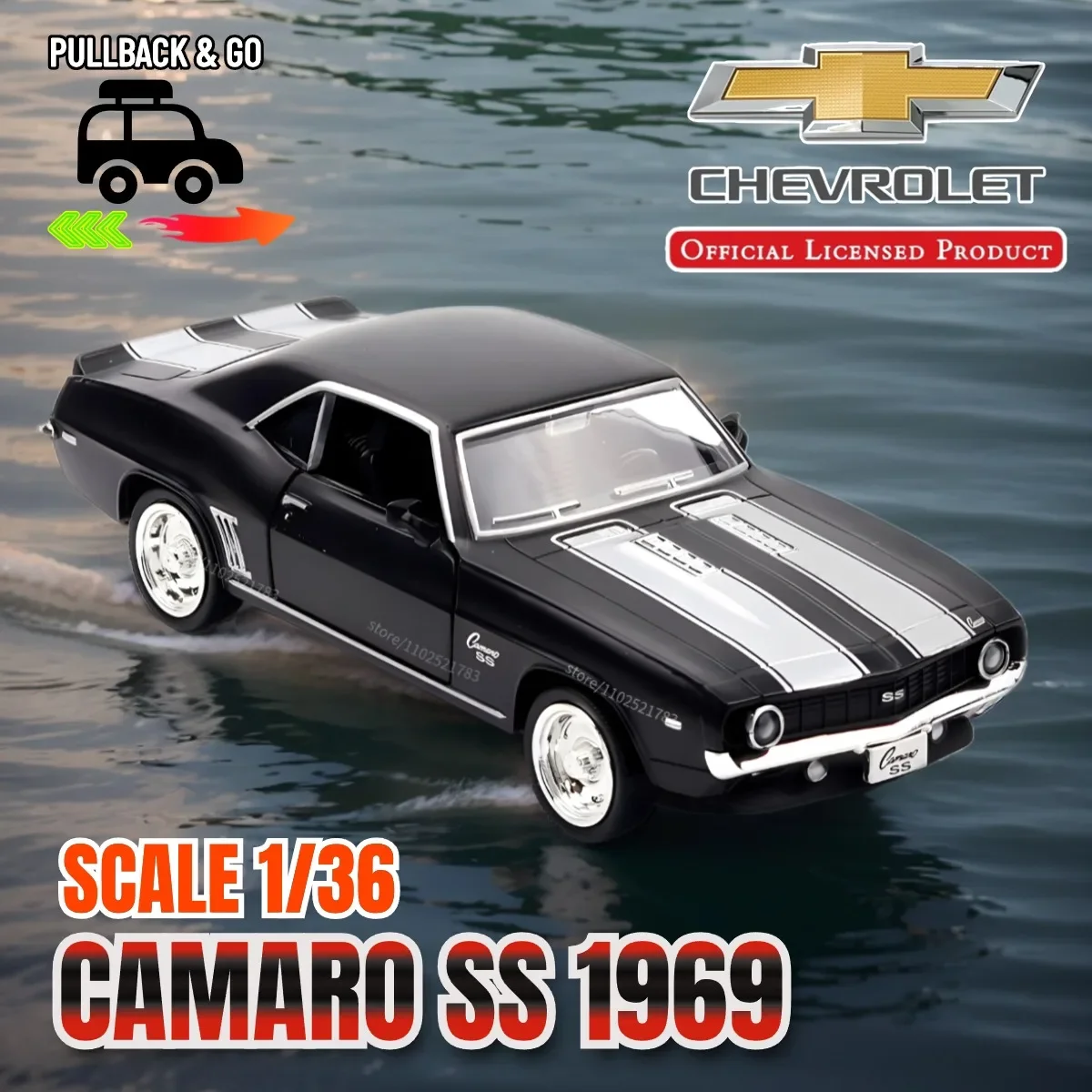 

1/36 Chevrolet Camaro SS 1969 Pullback Toy Car Model Official Licensed Alloy Diecast Vehicle Scale Replica Xmas Gift Kid Boy Toy