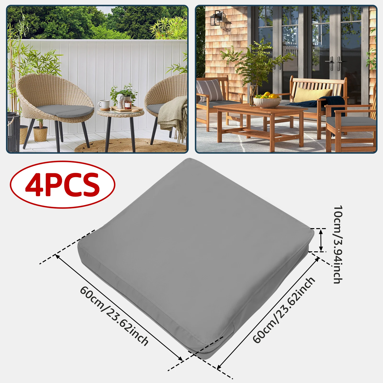4Pcs Patio Chair Seat Covers Waterproof Slipcover Outdoor Sofa Seat Cushion Covers Garden Rattan Chair Replacement Cushion Cover