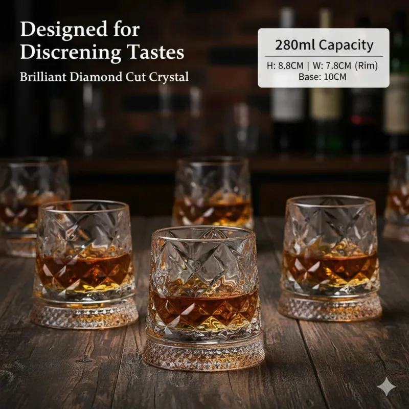 

Whiskey Glass Rotating Glass Wine Cup Y2K Vintage Spinning Minimalist Luxury Clear Glass Tumbler Elegant Bar Drinkware Gift New