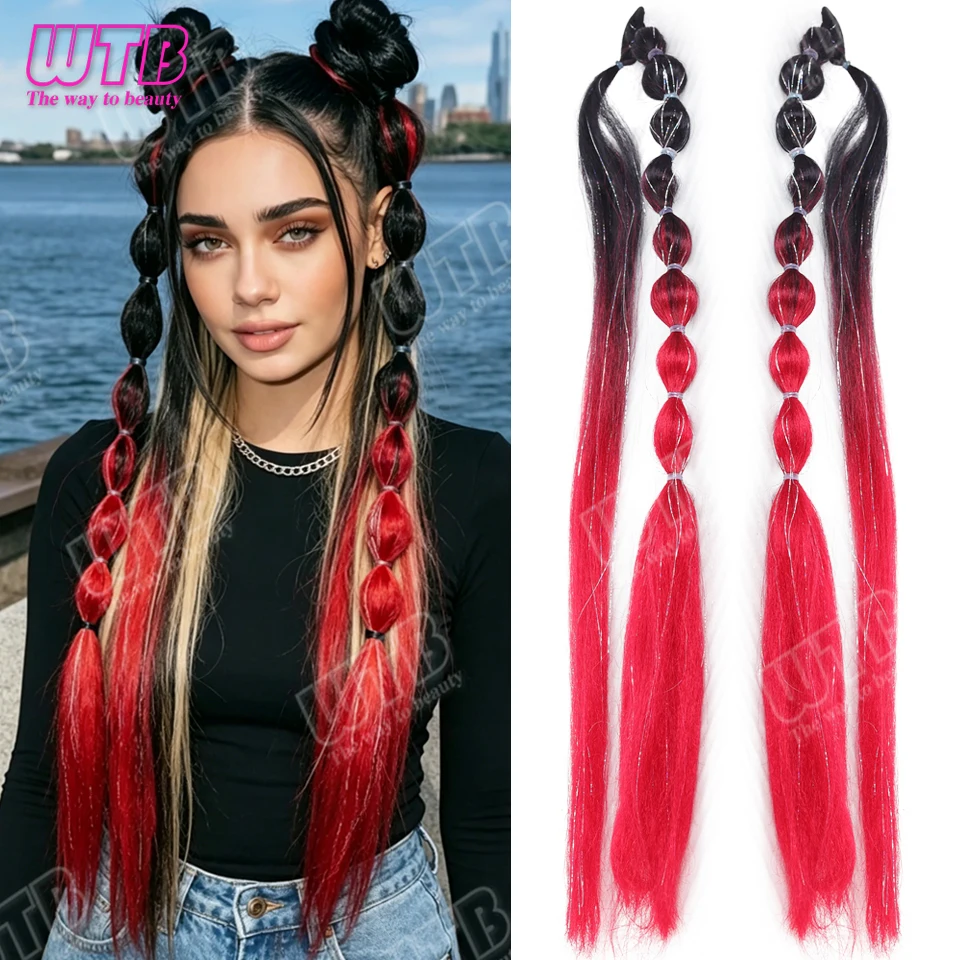 WTB Synthetic Bubble Braid Wig Elastic Band Style Colorful Bubble Braid Ponytail with Laser Silk Suitable for Event and Holidays