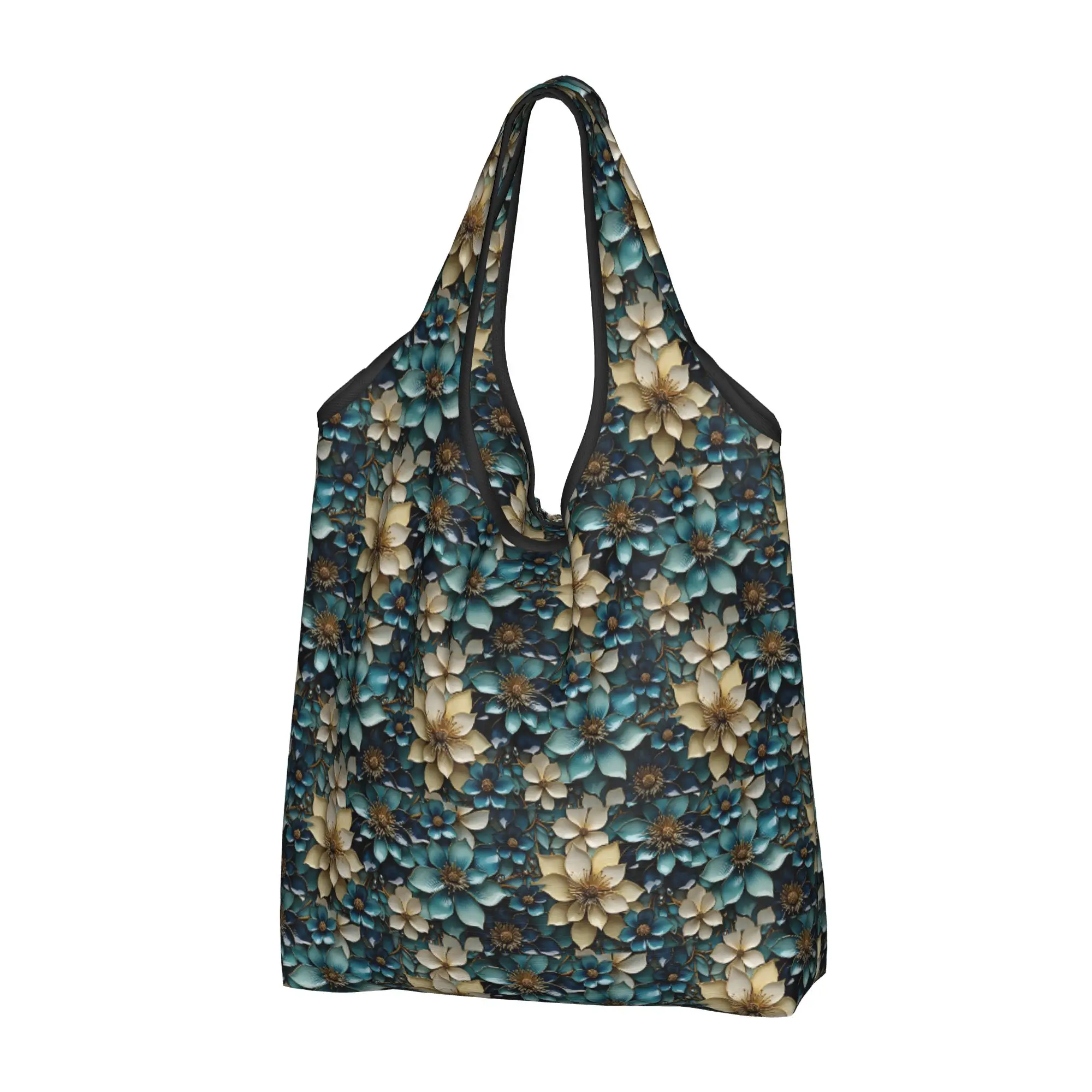 Fashion Trend 3D Flowers Grocery Shopping Bag Funny Shopper Shoulder Tote Bag Big Capacity  Luxury High 3D Floral Handbag