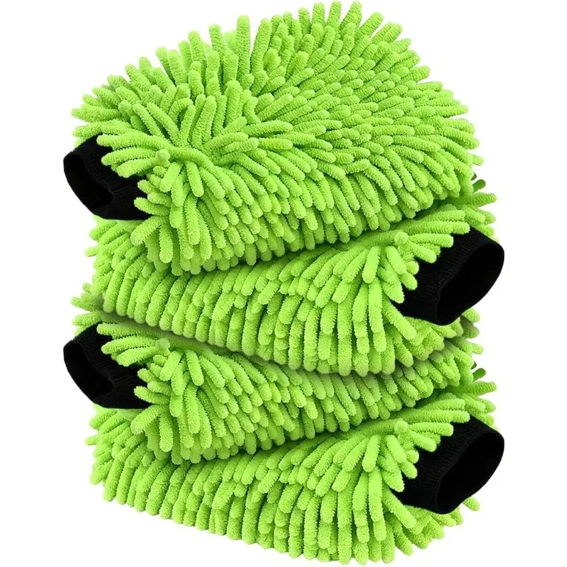 2/4 Stück Chenille Auto-Waschhandschuhe Superweiche Kratzfreie Waschhandschuhe für Autopflege Reinigung Trocknung Glasfenster Polieren