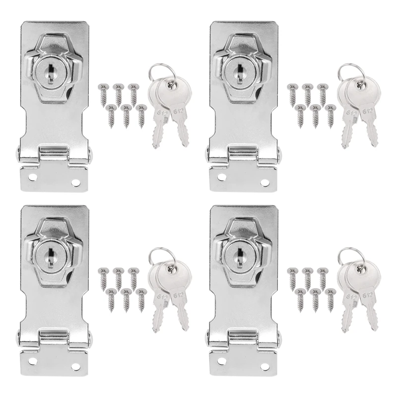 4 Pcs Keyed Hasp Locks 2.5 Inch Twist Knob Keyed Locking Hasp, Metal Safety Hasp Latches Keyed Different