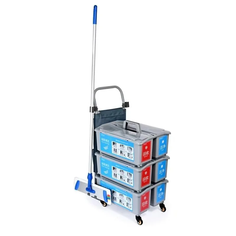 Multifunction Hospital Cleaning Trolley Cart with Mute Wheel Spray Flat Mopping Bucket Trolley Features