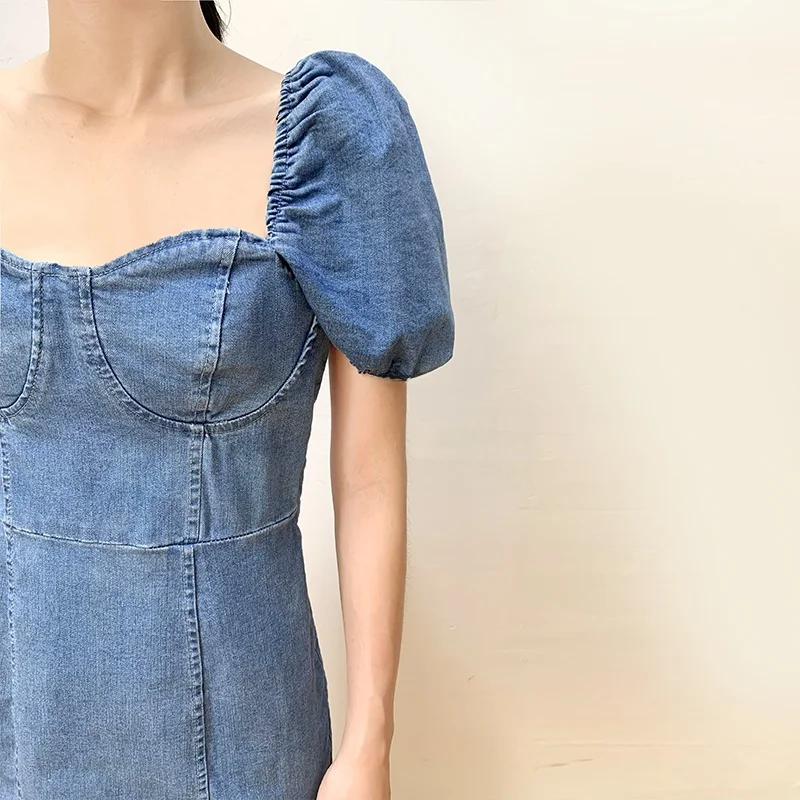 Retro Hong Kong Sle Hohe Taille Gerade Bein Denim Dr frauen Bodycon Rock Sommer Casual ort Sve Zipper Ba Dr