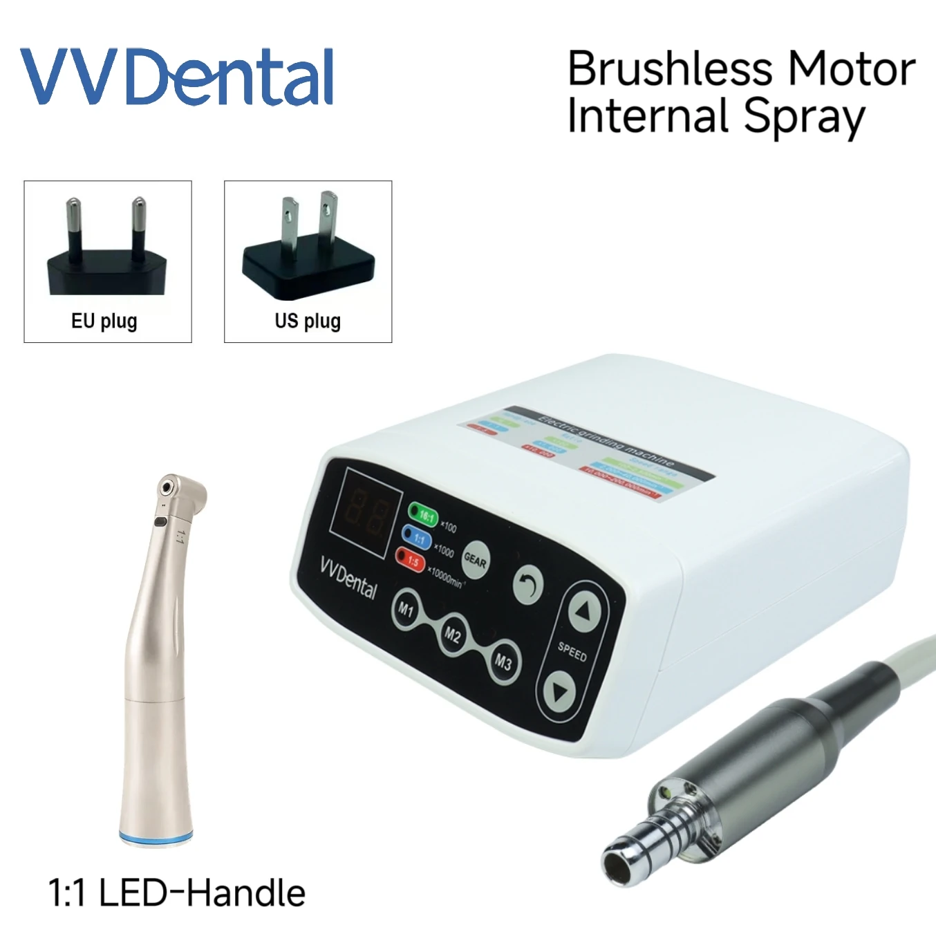 VVDental Electric Brushless Micro Motor Internal Spray Electric Motor 1:1 LED Handel Water Spray Low Speed Electric Grinding