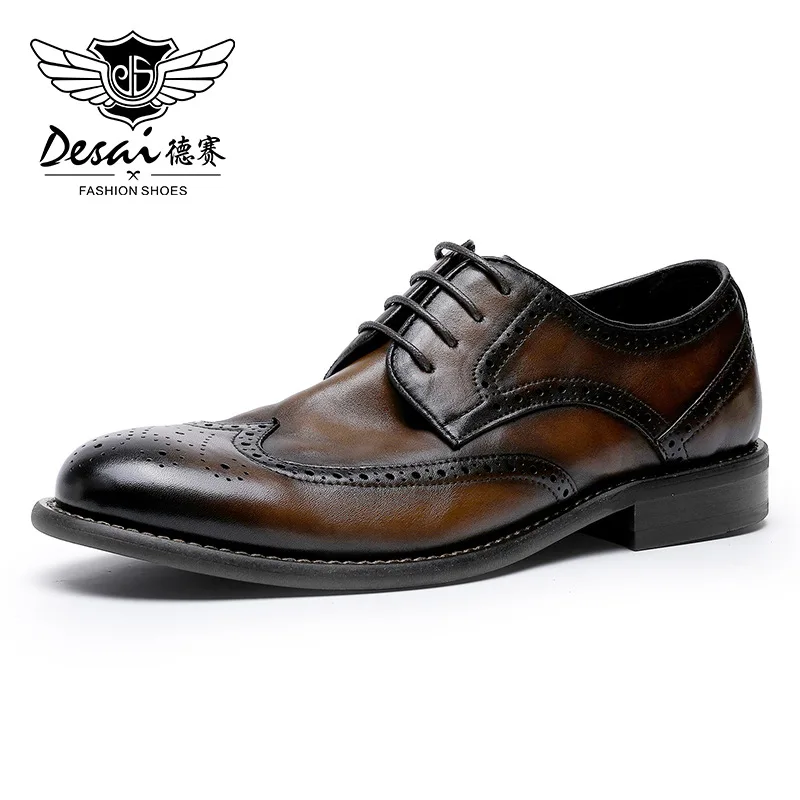 

Desai New Retro Business Derby Shoes with Cowhide Top Layer Breathable Leather Shoes Low Top Formal Casual Men's Shoes