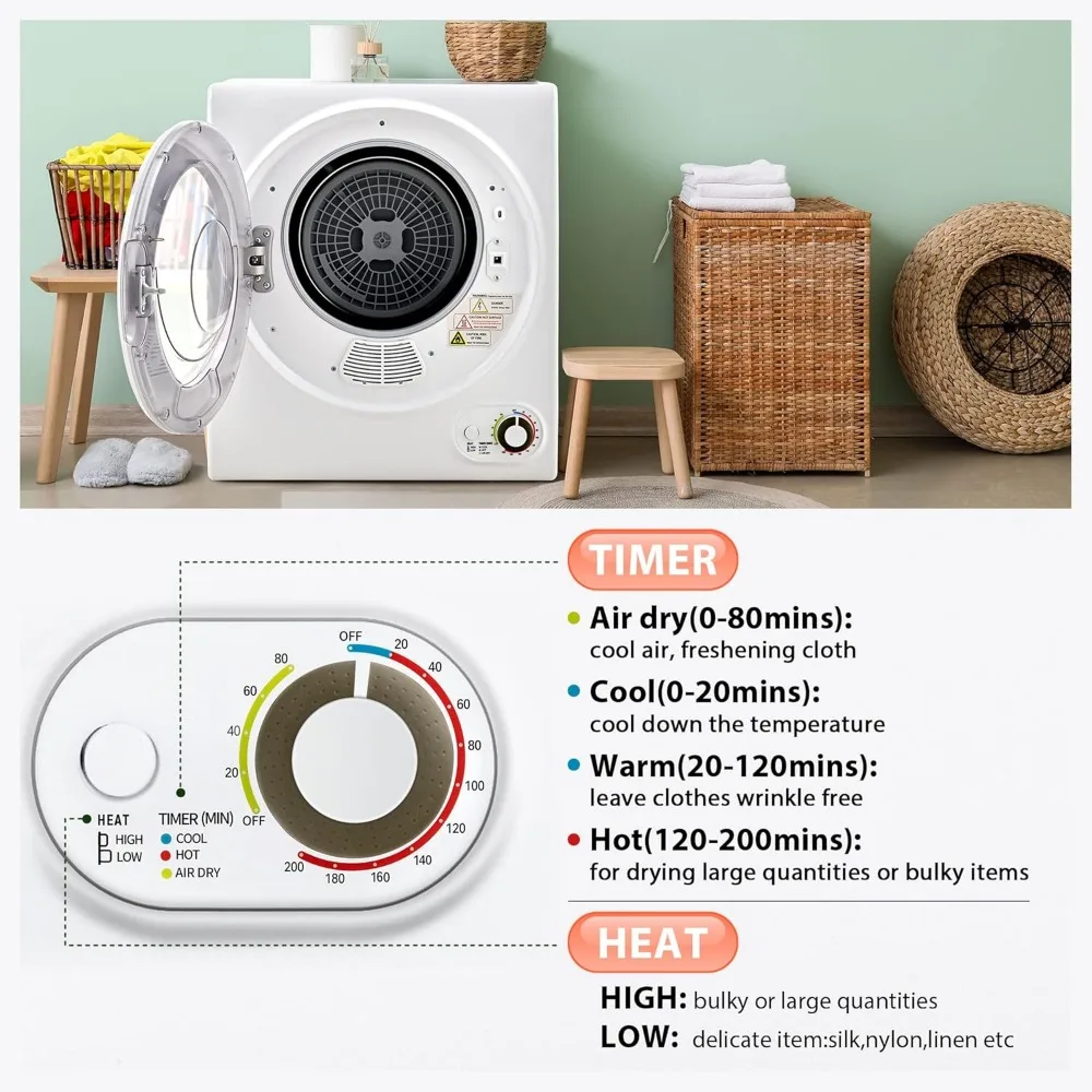 110V tragbarer Wäsche trockner 850W kompakte Wäsche trockner 1,5 cu.ft Frontlader Edelstahl elektrische Trockner Maschine