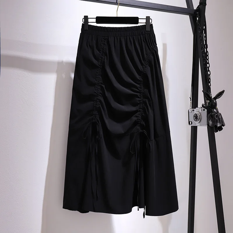 Plus Size Skirt Women Summer Loose Solid High Waist Irregular A-Line Skirt Hip 156cm Black 5XL 6XL 7XL 8XL 9XL 150Kg