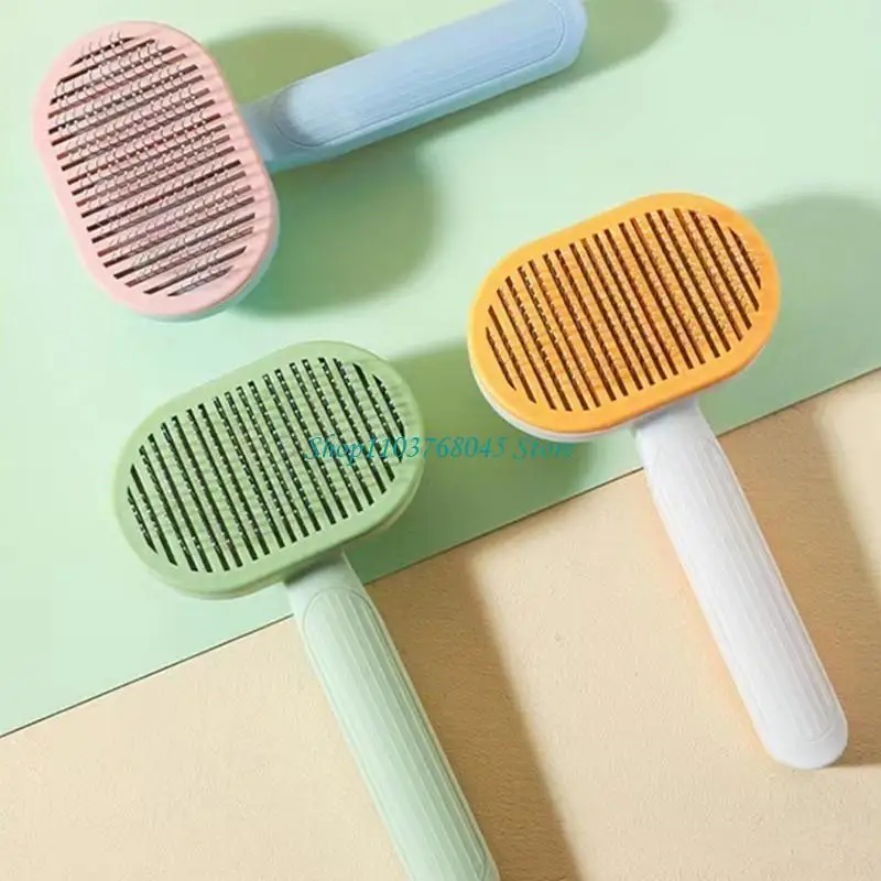 R53F Cleaning Slickers Brush Easy to Clean Grooming Comb for All Hair Types Pet