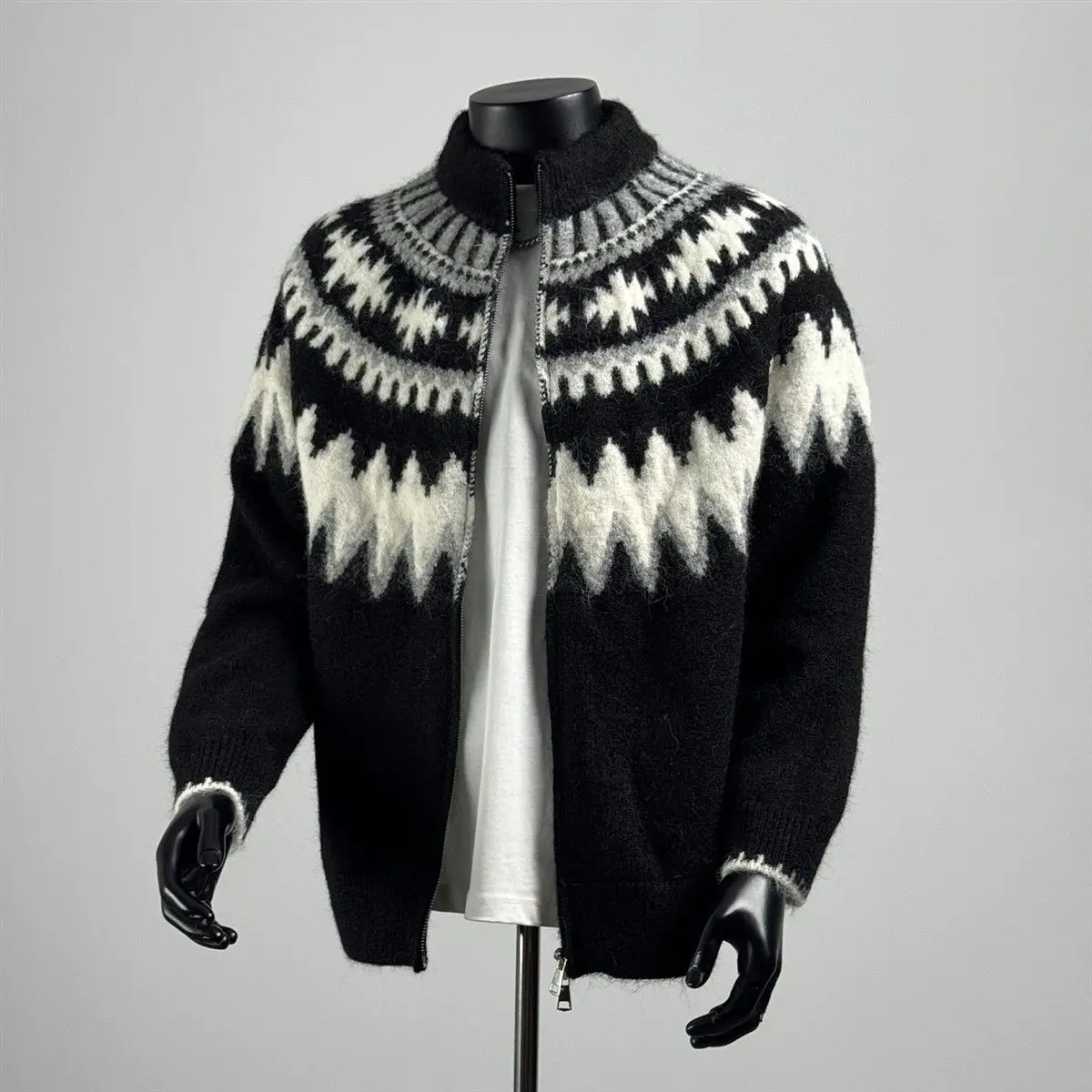 Extra Large 300 Pou Ethnic Sle Stand Collar Open Cardigan Sweater Men's Loose Casual Knitted Outerwear Autumn Winter