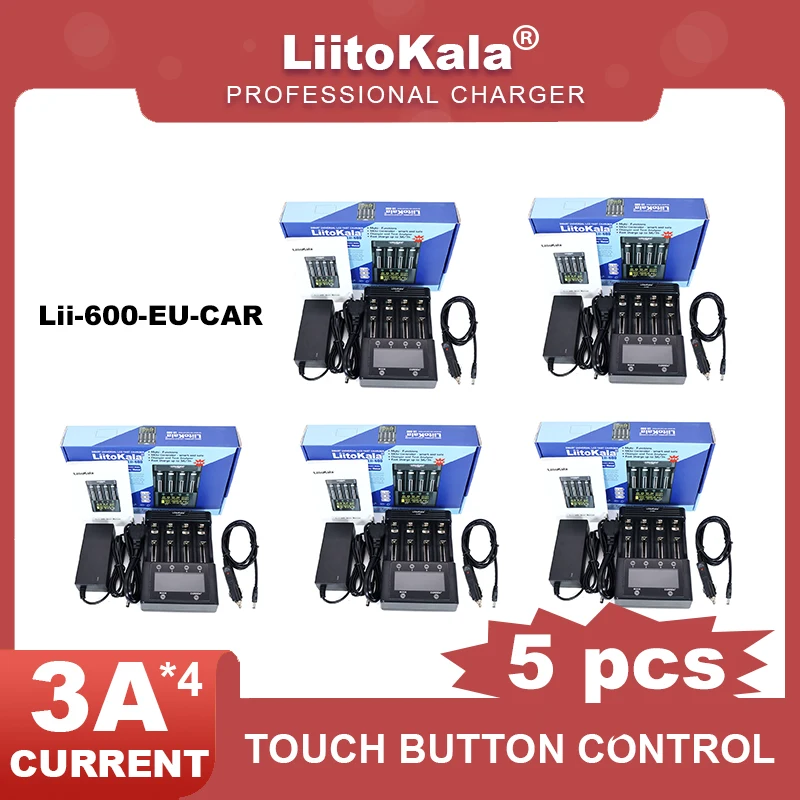 LiitoKala Lii-600 Batteria Caricabatteria Per Li-Ion 3.7V e NiMH 1.2V batteria Adatto per 18650 26650 21700 26700 AA AAA E altri