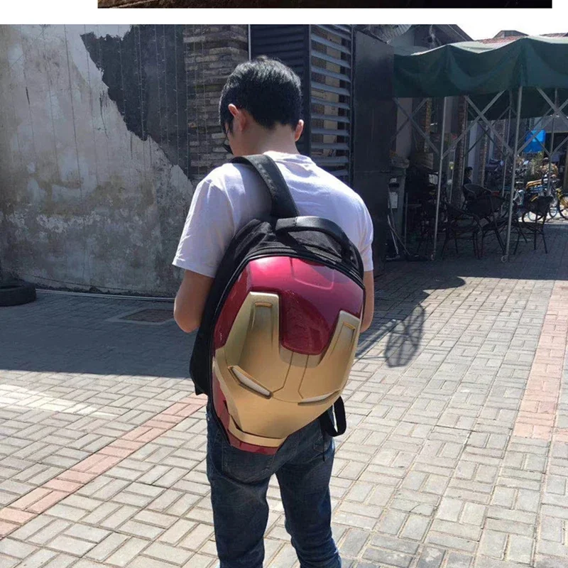 Marvel Iron Man Motorcycle Bag Cartoon Light Up Cool Backpack Adult Travel Backpack Animation Large Capacity Helmet Bag Gift To