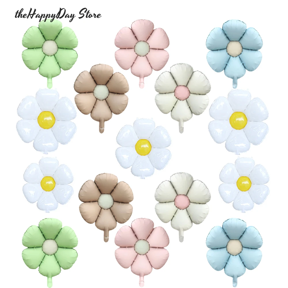 Matte Cream Daisy Flower Balloon Sunflower Daisy Foil Balloons Birthday Balloons for Birthday Wedding Baby Shower Party Decor