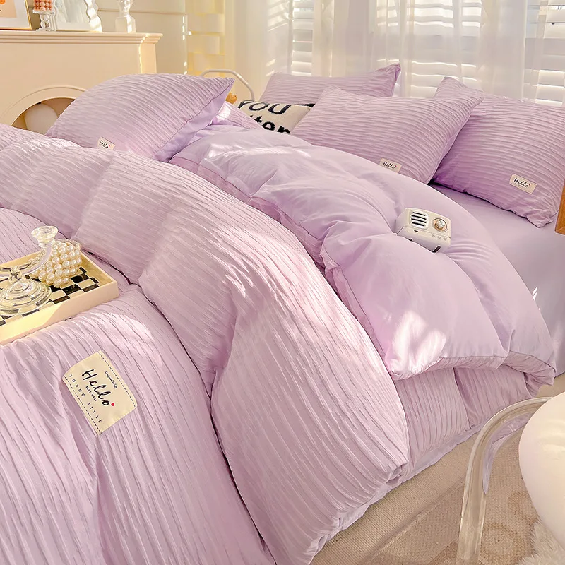 Picture 5: Korean ins wind seersucker solid color double washed cotton four-piece set, spring and summer three-piece set