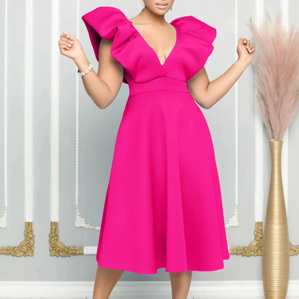 

Sexy Elegant Ball Deep V-neck Sleeveless Knee-length Prom Dresses Exquisite High Quality Evening Party Gown for Women Customized