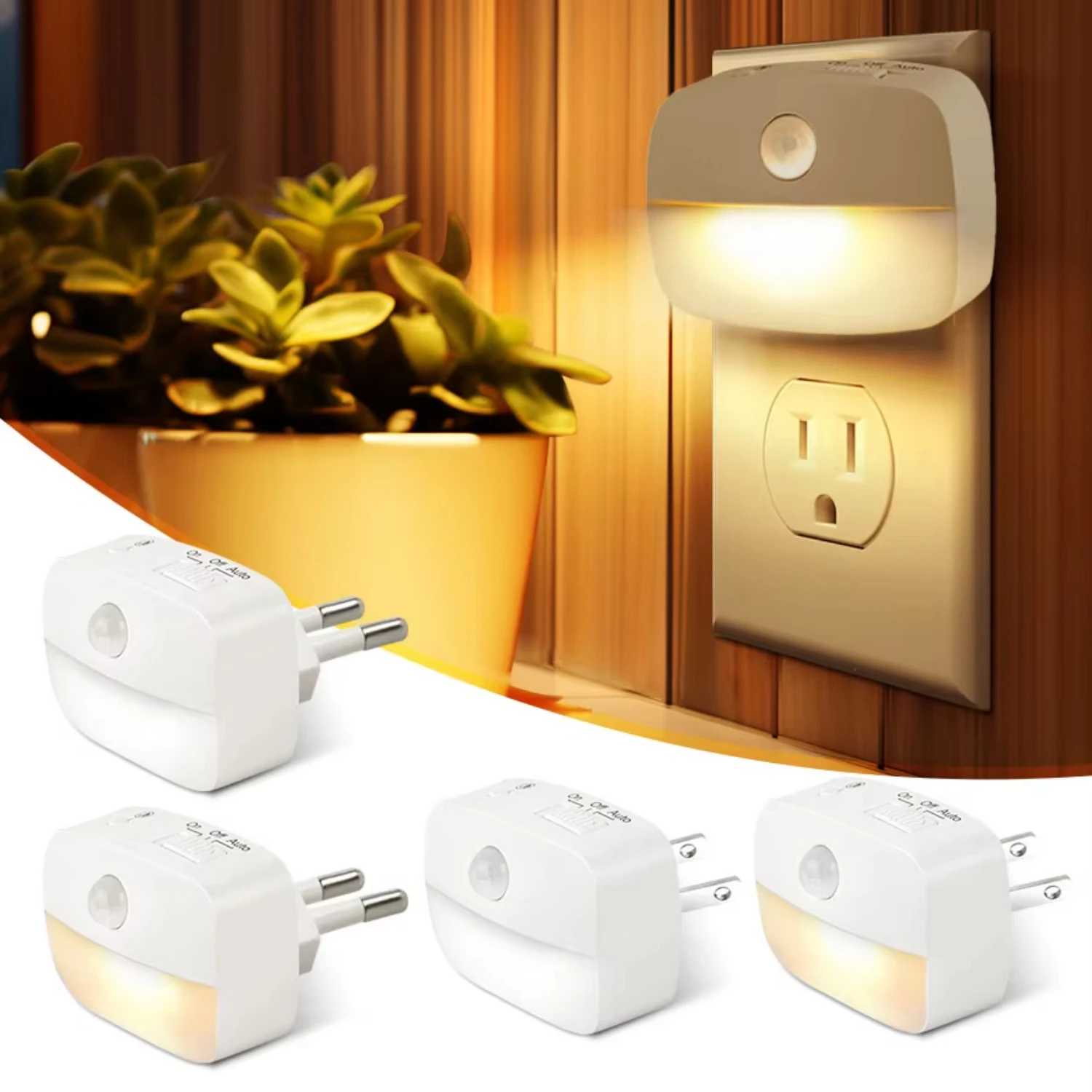 Night Light With Motion Sensor EU  Plug Lamps Wall Night Lamp Dimmable Bedroom Toilet Hallway Kitchen  Night Lights Gift for mom